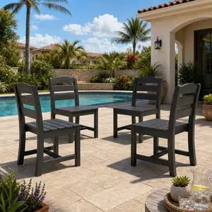 Outdoor HDPE Armless Dining Chairs Set of 4, All-Weather Patio Dining Chairs for 4 with Widened Seat and Curved Backerst for Garden Backyard Deck, Black Outdoor HDPE Armless Dining Chairs Set of 4, All-Weather Patio Dining Chairs for 4 with Widened Seat and Curved Backerst for Garden Backyard Deck, Black