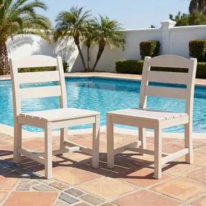 Outdoor HDPE Armless Dining Chairs Set of 2, All-Weather Patio Dining Chairs for 2 with Widened Seat and Curved Backerst for Garden Backyard Deck, White Outdoor HDPE Armless Dining Chairs Set of 2, All-Weather Patio Dining Chairs for 2 with Widened Seat and Curved Backerst for Garden Backyard Deck, White
