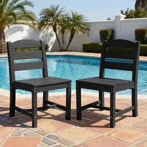Outdoor HDPE Armless Dining Chairs Set of 2, All-Weather Patio Dining Chairs for 2 with Widened Seat and Curved Backerst for Garden Backyard Deck, Black Outdoor HDPE Armless Dining Chairs Set of 2, All-Weather Patio Dining Chairs for 2 with Widened Seat and Curved Backerst for Garden Backyard Deck, Black