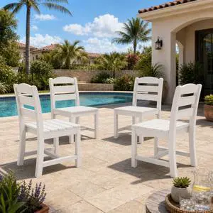 Outdoor HDPE Armless Dining Chairs Set of 4, All-Weather Patio Dining Chairs for 4 with Widened Seat and Curved Backerst for Garden Backyard Deck, White Outdoor HDPE Armless Dining Chairs Set of 4, All-Weather Patio Dining Chairs for 4 with Widened Seat and Curved Backerst for Garden Backyard Deck, White