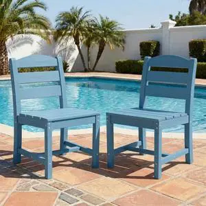 Outdoor HDPE Armless Dining Chairs Set of 2, All-Weather Patio Dining Chairs for 2 with Widened Seat and Curved Backerst for Garden Backyard Deck, Blue Outdoor HDPE Armless Dining Chairs Set of 2, All-Weather Patio Dining Chairs for 2 with Widened Seat and Curved Backerst for Garden Backyard Deck, Blue
