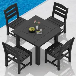 Outdoor Dining Set for 4, HDPE Square Table and Chairs Set All Weather Patio Dining Set with 4 Armless Chairs for Patio, Black Outdoor Dining Set for 4, HDPE Square Table and Chairs Set All Weather Patio Dining Set with 4 Armless Chairs for Patio, Black