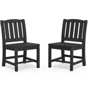 Outdoor Dining Chairs Set of 2, All-Weather HDPE Patio Armless Chairs Suitable Outdoor Dining Table, Black Outdoor Dining Chairs Set of 2, All-Weather HDPE Patio Armless Chairs Suitable Outdoor Dining Table, Black