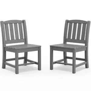 Outdoor Dining Chairs Set of 2, All-Weather HDPE Patio Armless Chairs Suitable Outdoor Dining Table, Grey Outdoor Dining Chairs Set of 2, All-Weather HDPE Patio Armless Chairs Suitable Outdoor Dining Table, Grey