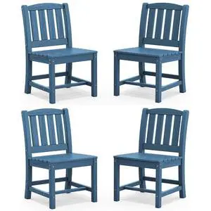 Outdoor Dining Chairs Set of 4, All-Weather HDPE Patio Armless Chairs Suitable Outdoor Dining Table, Blue Outdoor Dining Chairs Set of 4, All-Weather HDPE Patio Armless Chairs Suitable Outdoor Dining Table, Blue