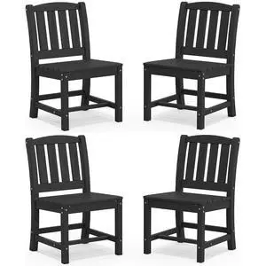 Outdoor Dining Chairs Set of 4, All-Weather HDPE Patio Armless Chairs Suitable Outdoor Dining Table, Black Outdoor Dining Chairs Set of 4, All-Weather HDPE Patio Armless Chairs Suitable Outdoor Dining Table, Black