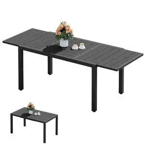 Outdoor Expandable Dining Table 60" - 83", Patio Dining Table for 4-10 People, All Weather HDPE and Aluminum Outdoor Furniture, Black Outdoor Expandable Dining Table 60" - 83", Patio Dining Table for 4-10 People, All Weather HDPE and Aluminum Outdoor Furniture, Black
