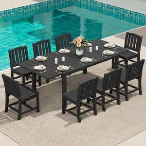 9-Piece Outdoor Dining Set, 60" - 83" Expandable Outdoor Dining Table and 8 HDPE Chairs, All Weather HDPE Outdoor Furniture Set for Backyard, Garden 9-Piece Outdoor Dining Set, 60" - 83" Expandable Outdoor Dining Table and 8 HDPE Chairs, All Weather HDPE Outdoor Furniture Set for Backyard, Garden