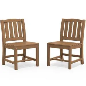 Outdoor Dining Chairs Set of 2, All-Weather HDPE Patio Armless Chairs Suitable Outdoor Dining Table, Brown Outdoor Dining Chairs Set of 2, All-Weather HDPE Patio Armless Chairs Suitable Outdoor Dining Table, Brown