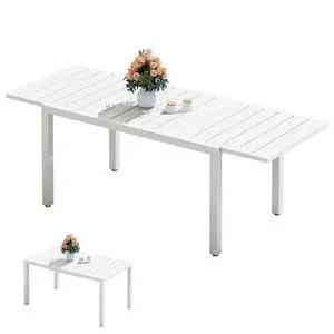 Outdoor Expandable Dining Table 60" - 83", Patio Dining Table for 4-10 People, All Weather HDPE and Aluminum Outdoor Furniture for Backyard, Garden, White Outdoor Expandable Dining Table 60" - 83", Patio Dining Table for 4-10 People, All Weather HDPE and Aluminum Outdoor Furniture for Backyard, Garden, White