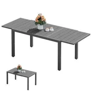 Outdoor Expandable Dining Table 60" - 83", Patio Dining Table for 4-10 People, All Weather HDPE and Aluminum Outdoor Furniture for Backyard, Garden, Grey Outdoor Expandable Dining Table 60" - 83", Patio Dining Table for 4-10 People, All Weather HDPE and Aluminum Outdoor Furniture for Backyard, Garden, Grey