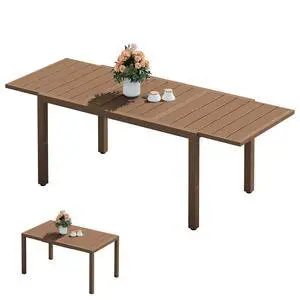 Outdoor Expandable Dining Table 60" - 83", Patio Dining Table for 4-10 People, All Weather HDPE and Aluminum Outdoor Furniture for Backyard, Garden, Brown Outdoor Expandable Dining Table 60" - 83", Patio Dining Table for 4-10 People, All Weather HDPE and Aluminum Outdoor Furniture for Backyard, Garden, Brown