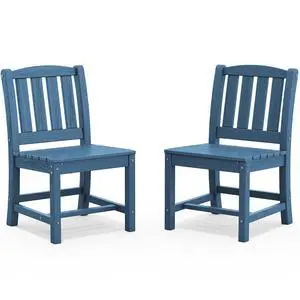 Outdoor Dining Chairs Set of 2, All-Weather HDPE Patio Armless Chairs Suitable Outdoor Dining Table, Blue Outdoor Dining Chairs Set of 2, All-Weather HDPE Patio Armless Chairs Suitable Outdoor Dining Table, Blue