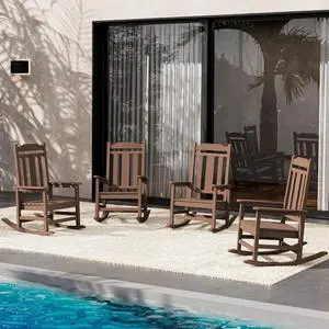 Oversized Rocking Chair Set of 4 Outdoor, HDPE Outdoor Rocking Chair Set of 4, Patio Rocking Chair Sets for Adults, Coffee Oversized Rocking Chair Set of 4 Outdoor, HDPE Outdoor Rocking Chair Set of 4, Patio Rocking Chair Sets for Adults, Coffee