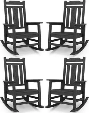 Oversized Rocking Chair, HDPE Outdoor Rocking Chairs Set of 4, Patio Rocking Chair Sets for Adults, Black Oversized Rocking Chair, HDPE Outdoor Rocking Chairs Set of 4, Patio Rocking Chair Sets for Adults, Black