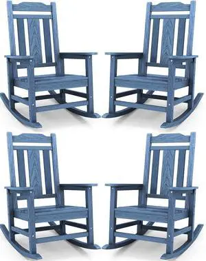 Oversized Outdoor Rocking Chair Set of 4, All Weather Patio Rocking Chair, HDPE Poly Rocking Chair for Adults, Heavy Duty Front Porch Rocker,Unique Blue Oversized Outdoor Rocking Chair Set of 4, All Weather Patio Rocking Chair, HDPE Poly Rocking Chair for Adults, Heavy Duty Front Porch Rocker,Unique Blue
