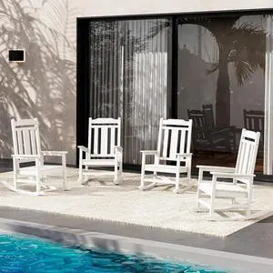 Oversized Outdoor Rocking Chair Set of 4, HDPE Outdoor Rocking Chair for Adults, White Oversized Outdoor Rocking Chair Set of 4, HDPE Outdoor Rocking Chair for Adults, White