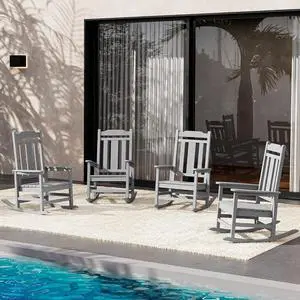 Oversized Rocking Chair Set of 4 Outdoor, HDPE Outdoor Rocking Chair Set of 4, Space Gray Oversized Rocking Chair Set of 4 Outdoor, HDPE Outdoor Rocking Chair Set of 4, Space Gray