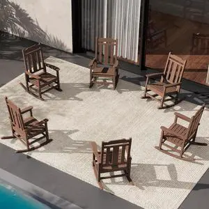Outdoor Rocking Chair Set of 6, Patio Rocking Chairs Set, HDPE Rocking Chair Outdoor for Adults, Heavy Duty Front Porch Rocker, Coffee Outdoor Rocking Chair Set of 6, Patio Rocking Chairs Set, HDPE Rocking Chair Outdoor for Adults, Heavy Duty Front Porch Rocker, Coffee