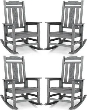 Oversized Outdoor Rocking Chair Set of 4, All Weather Patio Rocking Chair, HDPE Poly Rocking Chair for Adults, Heavy Duty Front Porch Rocker,Unique Gray Oversized Outdoor Rocking Chair Set of 4, All Weather Patio Rocking Chair, HDPE Poly Rocking Chair for Adults, Heavy Duty Front Porch Rocker,Unique Gray
