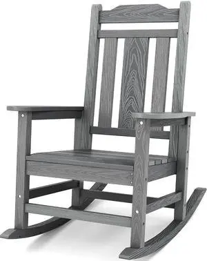 Oversized Outdoor Rocking Chair, All Weather Patio Rocking Chair, HDPE Poly Rocking Chair for Adults, Heavy Duty Front Porch Rocker, Unique Gray Oversized Outdoor Rocking Chair, All Weather Patio Rocking Chair, HDPE Poly Rocking Chair for Adults, Heavy Duty Front Porch Rocker, Unique Gray
