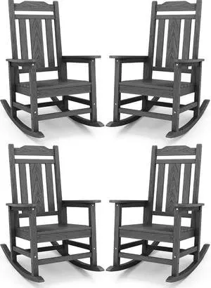 Gray Outdoor Rocking Chair Set of 4, All Weather Patio Rocking Chair, HDPE Poly Rocking Chair for Adults, Heavy Duty Front Porch Rocker Gray Outdoor Rocking Chair Set of 4, All Weather Patio Rocking Chair, HDPE Poly Rocking Chair for Adults, Heavy Duty Front Porch Rocker