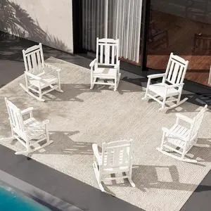 Outdoor Rocking Chair Set of 6, Patio Rocking Chair Sets, HDPE Rocking Chair for Adults, White Outdoor Rocking Chair Set of 6, Patio Rocking Chair Sets, HDPE Rocking Chair for Adults, White