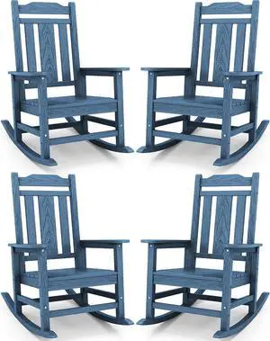 Oversized Rocking Chair, HDPE Outdoor Rocking Chairs Set of 4, Patio Rocking Chair Sets for Adults, Blue Oversized Rocking Chair, HDPE Outdoor Rocking Chairs Set of 4, Patio Rocking Chair Sets for Adults, Blue