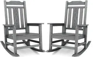 Oversized Outdoor Rocking Chair Set of 2, All Weather Patio Rocking Chair, HDPE Poly Rocking Chair for Adults, Heavy Duty Front Porch Rocker,Unique Gray Oversized Outdoor Rocking Chair Set of 2, All Weather Patio Rocking Chair, HDPE Poly Rocking Chair for Adults, Heavy Duty Front Porch Rocker,Unique Gray