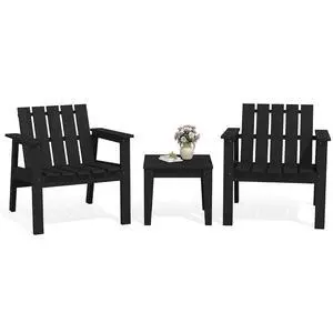 Adirondack Chair Set, Includes Adirondack Chairs Set of 2 and 1 Piece Outdoor Side Table, HDPE Bistro Set- Black Adirondack Chair Set, Includes Adirondack Chairs Set of 2 and 1 Piece Outdoor Side Table, HDPE Bistro Set- Black