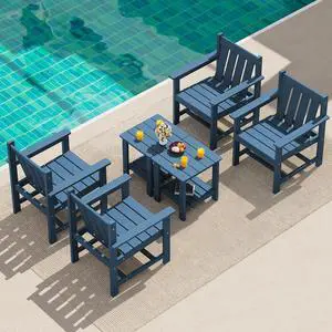 SEWRWALL Patio Furniture Set, HDPE Material All Weather Use Adirondack Chair Set with Side Table for Balcony, Porch, Garden, Backyard- Navy SEWRWALL Patio Furniture Set, HDPE Material All Weather Use Adirondack Chair Set with Side Table for Balcony, Porch, Garden, Backyard- Navy