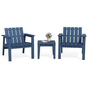 Adirondack Chair Set, Includes Adirondack Chairs Set of 2 and 1 Piece Outdoor Side Table, HDPE Bistro Set- Navy Adirondack Chair Set, Includes Adirondack Chairs Set of 2 and 1 Piece Outdoor Side Table, HDPE Bistro Set- Navy