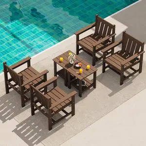 SEWRWALL Patio Furniture Set, HDPE Material All Weather Use Adirondack Chair Set with Side Table for Balcony, Porch, Garden, Backyard- Brown SEWRWALL Patio Furniture Set, HDPE Material All Weather Use Adirondack Chair Set with Side Table for Balcony, Porch, Garden, Backyard- Brown