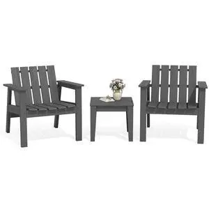 Bistro Set, Includes Adirondack Chairs Set of 2 and 1 Piece Outdoor Side Table, HDPE Bistro Set- Gray Bistro Set, Includes Adirondack Chairs Set of 2 and 1 Piece Outdoor Side Table, HDPE Bistro Set- Gray