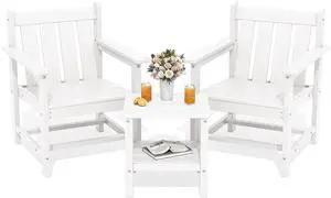 SEWRWALL 3 Pieces Patio Bistro Set, All Weather Adirondack Chair Set with Side Table, HDPE Material Outdoor Patio Furniture Set for Balcony, Porch, Garden, Backyard- White SEWRWALL 3 Pieces Patio Bistro Set, All Weather Adirondack Chair Set with Side Table, HDPE Material Outdoor Patio Furniture Set for Balcony, Porch, Garden, Backyard- White