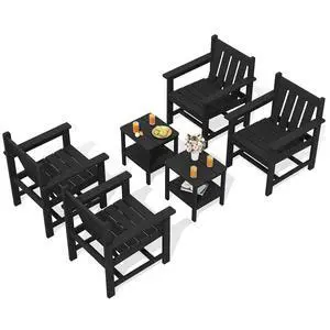 SEWRWALL Patio Furniture Set, HDPE Material All Weather Use Adirondack Chair Set with Side Table for Balcony, Porch, Garden, Backyard- Black SEWRWALL Patio Furniture Set, HDPE Material All Weather Use Adirondack Chair Set with Side Table for Balcony, Porch, Garden, Backyard- Black