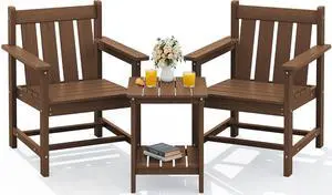 SEWRWALL 3 Pieces Patio Bistro Set, All Weather Adirondack Chair Set with Side Table, HDPE Material Outdoor Patio Furniture Set for Balcony, Porch, Garden, Backyard- Brown SEWRWALL 3 Pieces Patio Bistro Set, All Weather Adirondack Chair Set with Side Table, HDPE Material Outdoor Patio Furniture Set for Balcony, Porch, Garden, Backyard- Brown