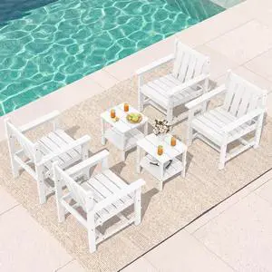 SEWRWALL Patio Furniture Set, HDPE Material All Weather Use Adirondack Chair Set with Side Table for Balcony, Porch, Garden, Backyard- White SEWRWALL Patio Furniture Set, HDPE Material All Weather Use Adirondack Chair Set with Side Table for Balcony, Porch, Garden, Backyard- White