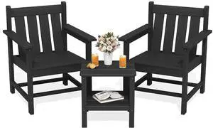 SEWRWALL 3 Pieces Patio Bistro Set, All Weather Adirondack Chair Set with Side Table, HDPE Material Outdoor Patio Furniture Set for Balcony, Porch, Garden, Backyard- Black SEWRWALL 3 Pieces Patio Bistro Set, All Weather Adirondack Chair Set with Side Table, HDPE Material Outdoor Patio Furniture Set for Balcony, Porch, Garden, Backyard- Black