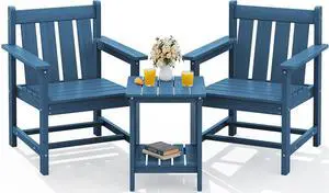 SEWRWALL 3 Pieces Patio Bistro Set, All Weather Adirondack Chair Set with Side Table, HDPE Material Outdoor Patio Furniture Set for Balcony, Porch, Garden, Backyard- Navy SEWRWALL 3 Pieces Patio Bistro Set, All Weather Adirondack Chair Set with Side Table, HDPE Material Outdoor Patio Furniture Set for Balcony, Porch, Garden, Backyard- Navy