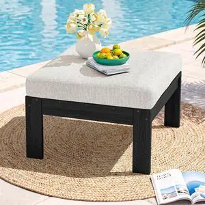 Outdoor Ottoman with Cushions for Sofa Set, Black HDPE Frame with Beige Cushions Outdoor Ottoman with Cushions for Sofa Set, Black HDPE Frame with Beige Cushions