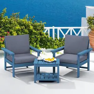HDPE Patio Sofa Set, 3-piece Sectional Outdoor Furniture Set, All Weather Outdoor Couch Set Patio Furniture Set for Deck, Lawn, Blue Frame with Grey Cushion HDPE Patio Sofa Set, 3-piece Sectional Outdoor Furniture Set, All Weather Outdoor Couch Set Patio Furniture Set for Deck, Lawn, Blue Frame with Grey Cushion