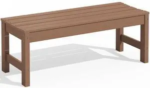 47 Inches Outdoor Bench, All Weather HDPE Backless Bench with Wood Grain Texture for Garden Porch and Park, Curved Bench Seat for Comfort, Brown 47 Inches Outdoor Bench, All Weather HDPE Backless Bench with Wood Grain Texture for Garden Porch and Park, Curved Bench Seat for Comfort, Brown