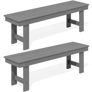 2-Person Outdoor Bench Backless, HDPE Outdoor Benches Weatherproof, 660 Lbs Weight Capacity, Poly Lumber Patio Furniture for Garden, Porch and Park, Grey, 2 Pack 2-Person Outdoor Bench Backless, HDPE Outdoor Benches Weatherproof, 660 Lbs Weight Capacity, Poly Lumber Patio Furniture for Garden, Porch and Park, Grey, 2 Pack