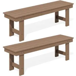 2-Person Outdoor Bench Backless, HDPE Outdoor Benches Weatherproof, 660 Lbs Weight Capacity, Poly Lumber Patio Furniture for Garden, Porch and Park, Brown, 2 Pack 2-Person Outdoor Bench Backless, HDPE Outdoor Benches Weatherproof, 660 Lbs Weight Capacity, Poly Lumber Patio Furniture for Garden, Porch and Park, Brown, 2 Pack