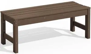 47 Inches Outdoor Bench, All Weather HDPE Backless Bench with Wood Grain Texture for Garden Porch and Park, Curved Bench Seat for Comfort, Coffee 47 Inches Outdoor Bench, All Weather HDPE Backless Bench with Wood Grain Texture for Garden Porch and Park, Curved Bench Seat for Comfort, Coffee
