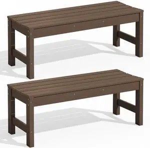 47 Inches Outdoor Bench Set of 2, All Weather HDPE Backless Bench with Wood Grain Texture for Garden Porch and Park, Curved Bench Seat for Comfort, Coffee 47 Inches Outdoor Bench Set of 2, All Weather HDPE Backless Bench with Wood Grain Texture for Garden Porch and Park, Curved Bench Seat for Comfort, Coffee