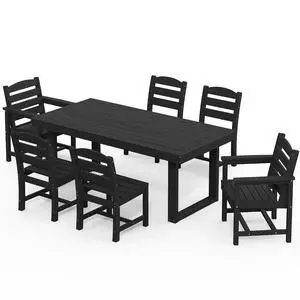 HDPE Outdoor Dining Set for 6, 67'' All Weather Patio Dining Table and Armless Chairs Set for Deck, Lawn, Black HDPE Outdoor Dining Set for 6, 67'' All Weather Patio Dining Table and Armless Chairs Set for Deck, Lawn, Black