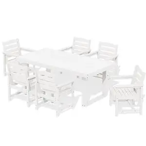 HDPE Outdoor Dining Set for 6, 67'' All Weather Patio Dining Table and Chairs Set for Deck, Lawn, White HDPE Outdoor Dining Set for 6, 67'' All Weather Patio Dining Table and Chairs Set for Deck, Lawn, White