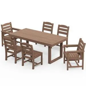HDPE Outdoor Dining Set for 6, 67'' All Weather Patio Dining Table and Armless Chairs Set for Deck, Lawn, Brown HDPE Outdoor Dining Set for 6, 67'' All Weather Patio Dining Table and Armless Chairs Set for Deck, Lawn, Brown